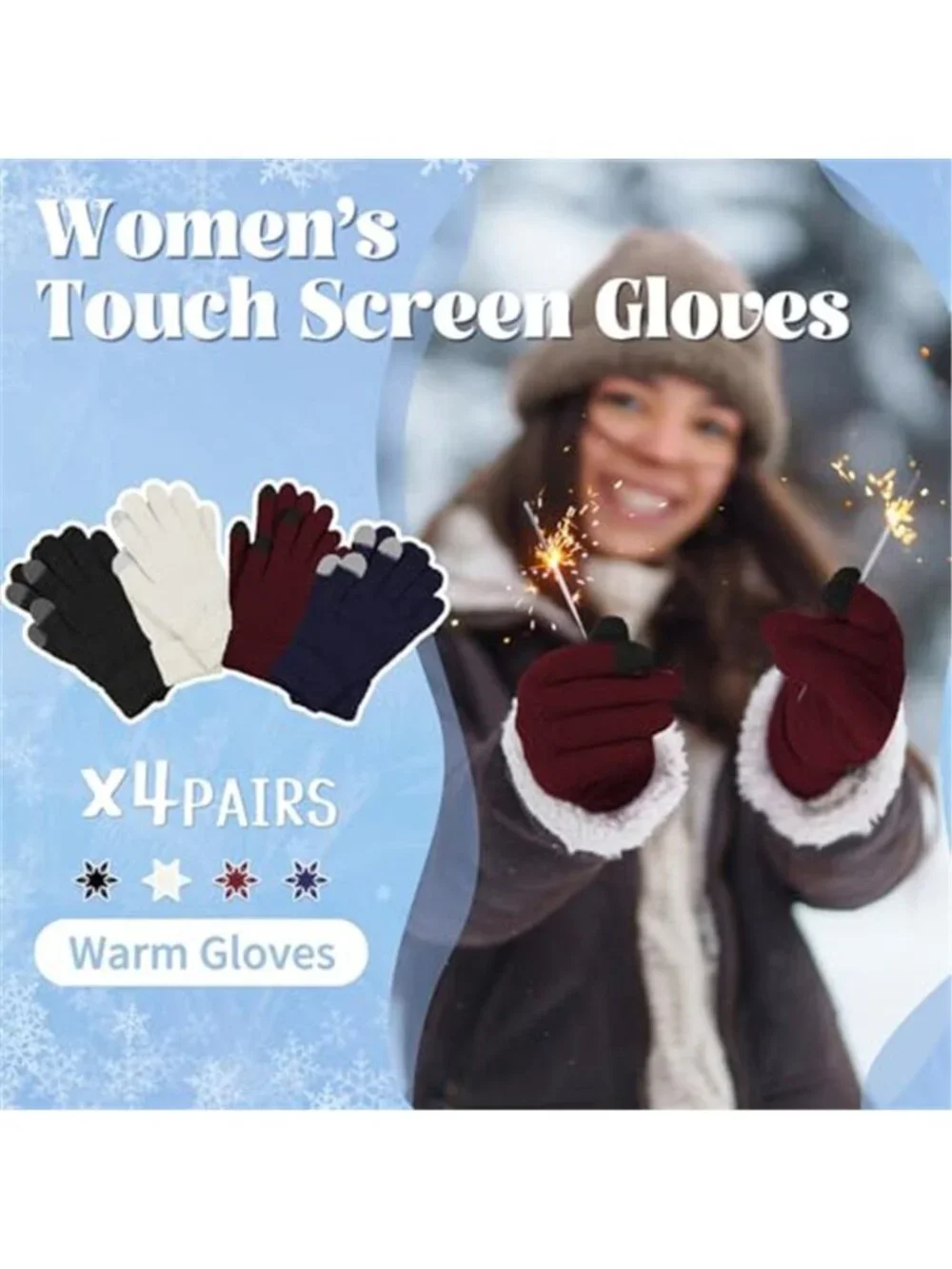 Womens Touchscreen Gloves Winter Knit Warm Stretch Texting Gloves Set